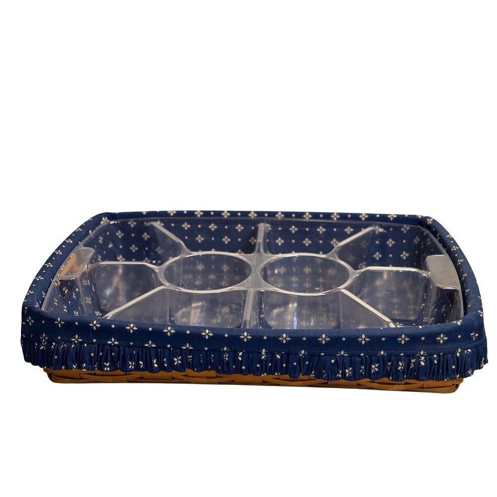 VTG Longaberger Basket Hostess Serving Navy Blue Fabric Liner Plastic Divider